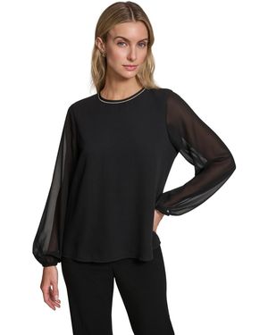 Calvin Klein Mixed Media Novelty Trim Top - Purple