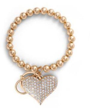 Jessica Simpson Heart Charm Stretch Keychain Bracelet In Tone - White
