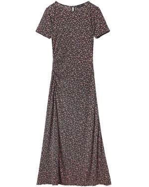 Mango Floral Midi Draped Detail Dress - Brown