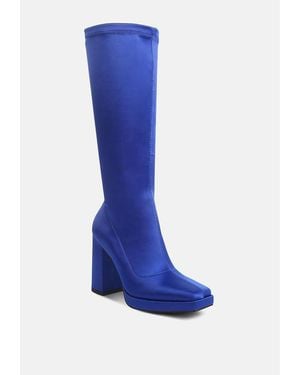 Rag & Co Presto Pink Stretchable Satin Long Boot - Blue