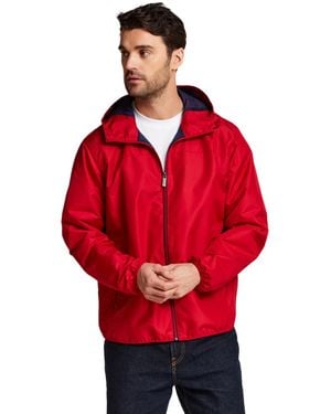 Weatherproof Hooded Water-resistant Lightweight Windbreaker Jacket - Red