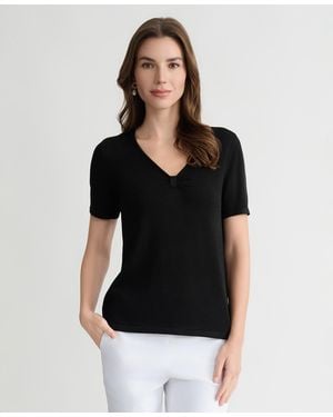 Kasper Petite Short-sleeve V-neck Sweater - Black