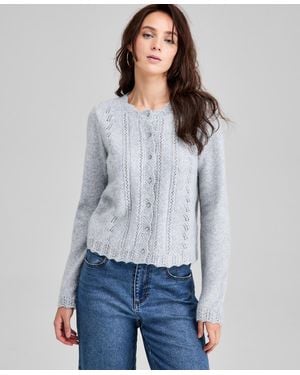 And Now This Pointelle Scalloped-edge Cardigan - Gray