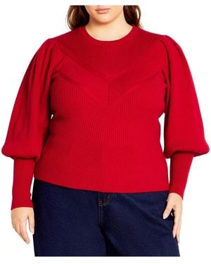 City Chic Plus Size Jojo Rib Sweater - Red