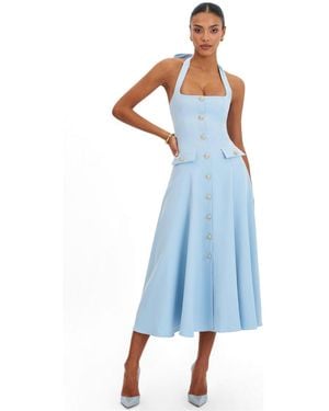 Miss Circle Gillian Halter A-line Midi Dress - Blue