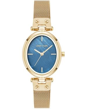 Anne Klein Quartz Oval Stainless Steel Mesh Watch 26mm - Blue