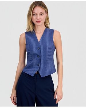 BarIII Pinstripe V-neck Vest - Blue