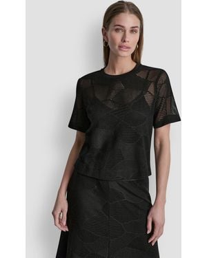 DKNY Crewneck Short-sleeve Croton Lace Top - Black