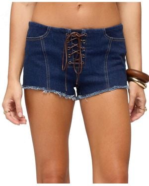 Edikted Svea Lace Up Denim Micro Shorts - Blue