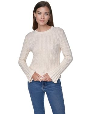 DKNY Petite Cable-knit Ruffled-cuff Sweater - Blue
