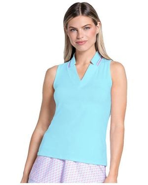 Lucky in Love Retro Revival Sleeveless Golf Polo - Blue