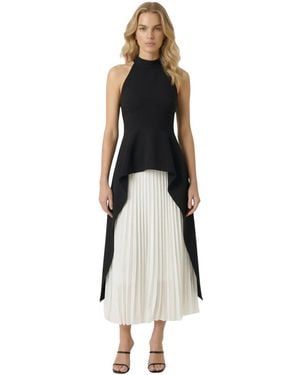 Modenaire Halter-neck Asymmetric Layered Pleated Midi Dress - Black
