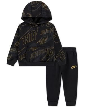 Nike Boys Toddler 2t-4t 2-piece Sportswear Glow With Me Lightweight Fleece Hoodie And Pants Set - Black