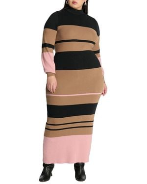 Eloquii Plus Size Striped Mock Neck Sweater Dress - White