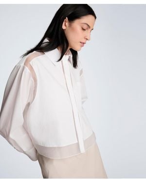 Kenneth Cole Crop Collared Poplin Shirt - White