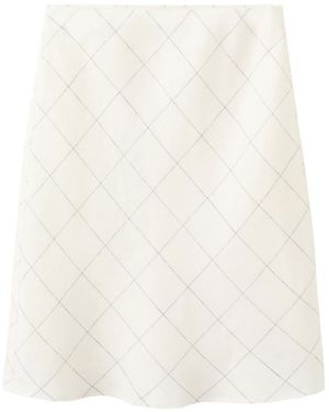 Mango 100% Linen Checkered Skirt - White