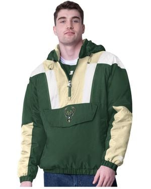 Starter Hunter Green/cream Milwaukee Bucks Charger Half-zip Pullover Jacket