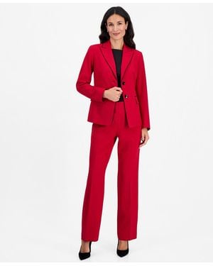 Le Suit Petite Two-button Peak-collar Contrast-piping Pant Suit - Red