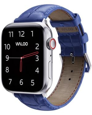 Waloo Crocodile Texture Leather Replacement Band For Apple Watch - Blue
