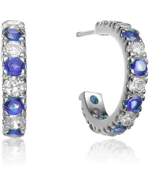 Genevive Jewelry Sterling Silver White Gold Plated With Cubic Zirconia C-shaped Hoop Earrings - Blue
