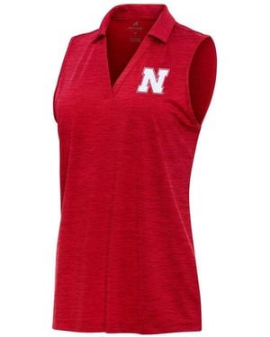Antigua Heather Scarlet Nebraska Huskers Layout Sleeveless V-neck Polo Shirt - Red