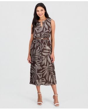 Anne Klein Keyhole-neck A-line Midi Dress - Multicolor