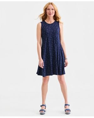 Style & Co. Printed Sleeveless Knit Dress - Blue