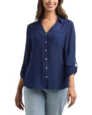 Bcx Resort Gauzy Texture Collared Button Up Shirt - Blue