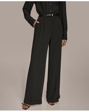 Donna Karan Pinstripe Wide-leg Belted Pants - Black