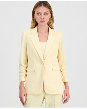 BarIII Crepe One-button Scrunched-sleeve Jacket - Natural