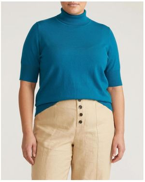 UNIVERSAL STANDARD Plus Size Savvy Fine Knit Turtleneck Sweater Top - Blue