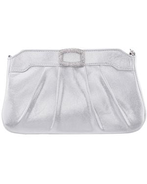 Nina Crystal Buckle Ornament Top Zipper Small Clutch Handbag - Metallic