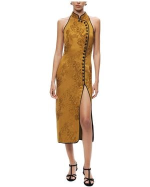 Nocturne High-neck Button-detail Midi Dress - Natural