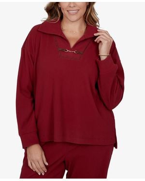 Ruby Rd. Plus Size Collared Long-sleeve Ribbed Top