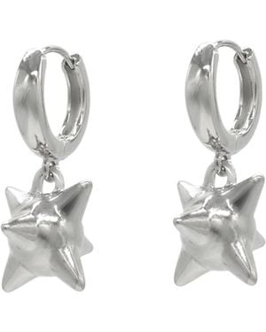 Velvet Luna huggie Earrings With Steel Spiked Ball Charm 1.3′′ - Metallic