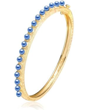 Genevive Jewelry Sterling Silver 14k Gold Plated Beaded Bangle Bracelet - Metallic
