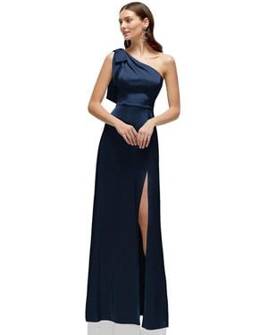 After Six Bow One-shoulder Fluid Satin Maxi Dress - Blue