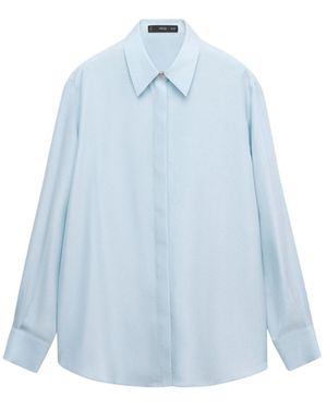 Mango Long-sleeve Oversized Button-up Blouse - Blue