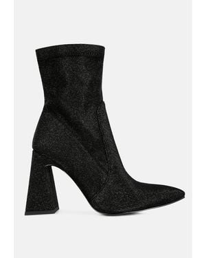 LONDON RAG Hustlers Shimmer Block Heeled Ankle Boots - Black