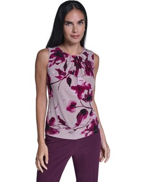 Calvin Klein Floral-print Sleeveless Blouse - Purple