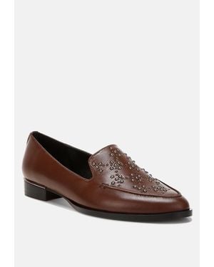 Rag & Co Gabassi Studded Genuine Leather Loafers - Brown