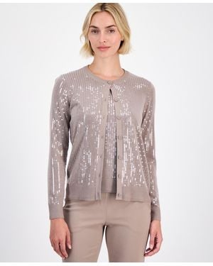 Anne Klein Button-front Sequin Cardigan - Multicolor