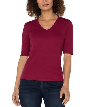 Liverpool Los Angeles Petite Ribbed V-neck Top - Red
