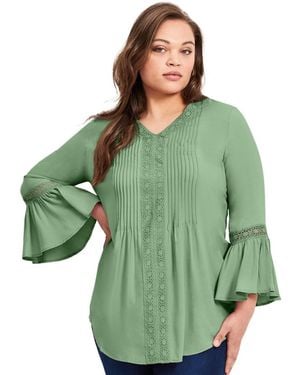 Avenue Plus Size Lace Trim Tunic - Green