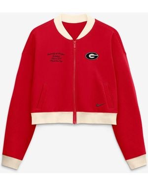 Nike Georgia Bulldogs Oversized Academic Cropped Full-zip Bomber Jacket - Red