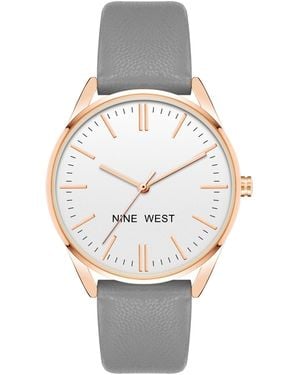 Nine West Quartz Gray Faux Leather Band Watch