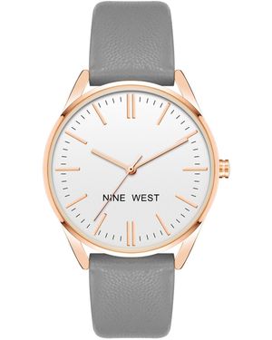 Nine West Quartz Gray Faux Leather Band Watch