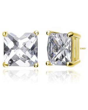 Genevive Jewelry Sterling Silver Cubic Zirconia Square Studs - Metallic