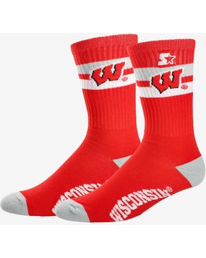 Starter And Wisconsin Badgers Team Color Two-stripe Crew Socks - Red