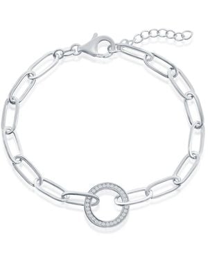 Simona Sterling Or Gold Plated Over Sterling Cz Circle Paperclip Bracelet - White